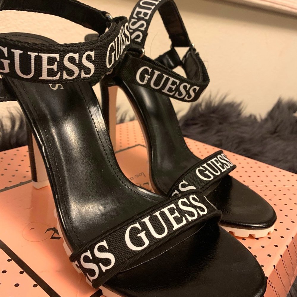 GUESS Black and White Sandal Heels